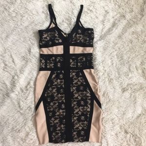 bebe Nude Dress with Black Lace